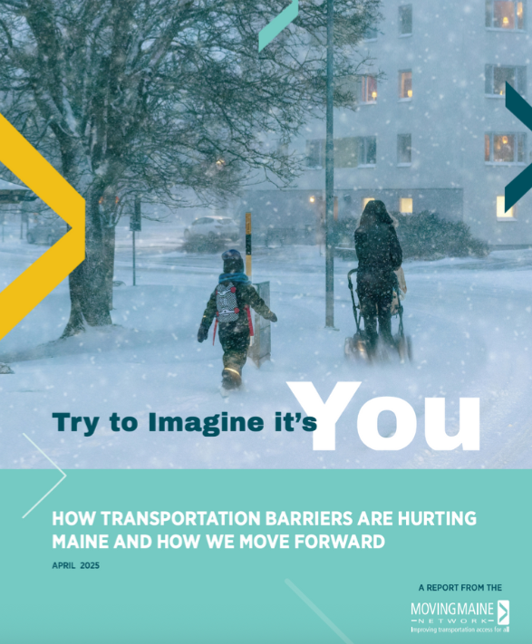 A child and parent walking in the snow with a caption saying "Try to Imagine it's YOU"